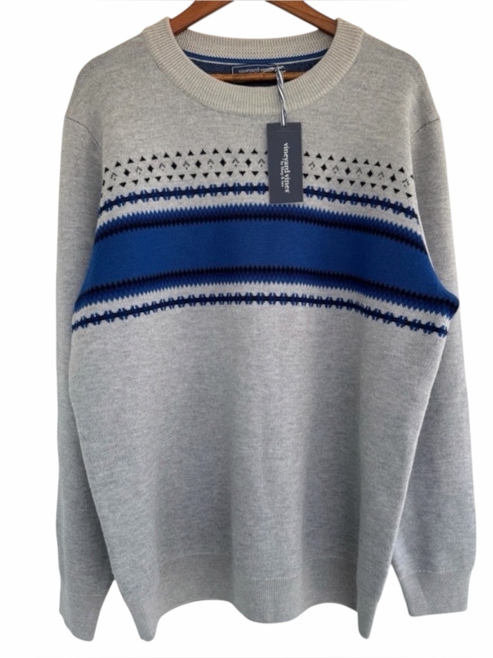 Vineyard Vines XS Mens OTG Ski Fairisle Crewneck Sweater Merino Wool Light Gray